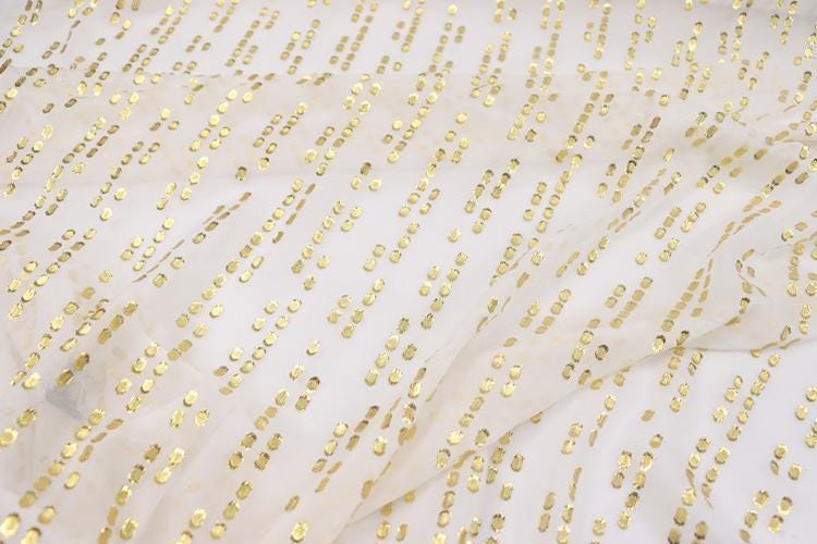 JFHBSJ - 10 Momme Golden Thread Weave Silk Georgette Fabric - 114cm wide by the Yard