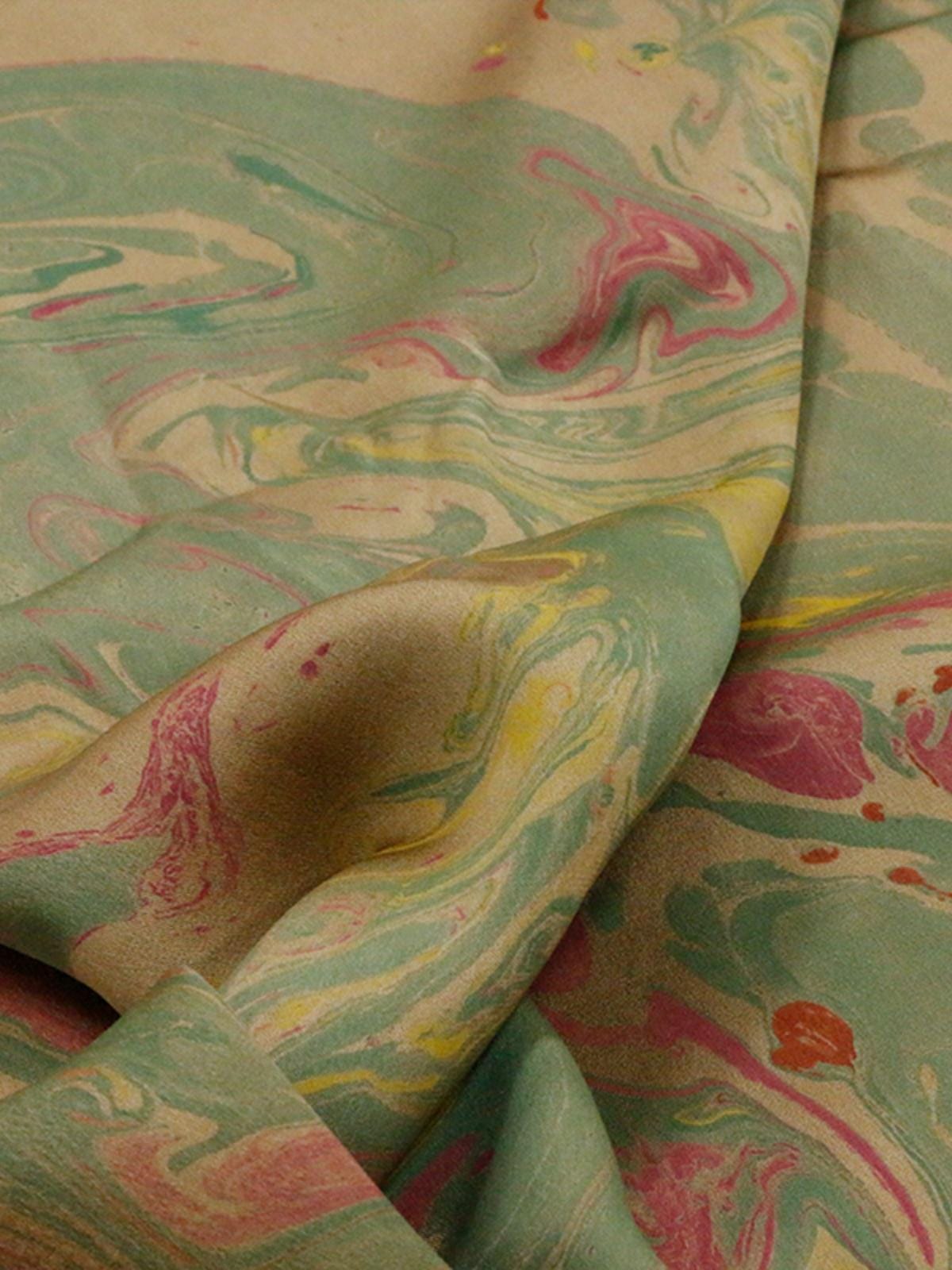 MOCIFL - Handmade 38 Momme Special Green Inkwell Technique Mud Silk Satin Fabric By the Yard