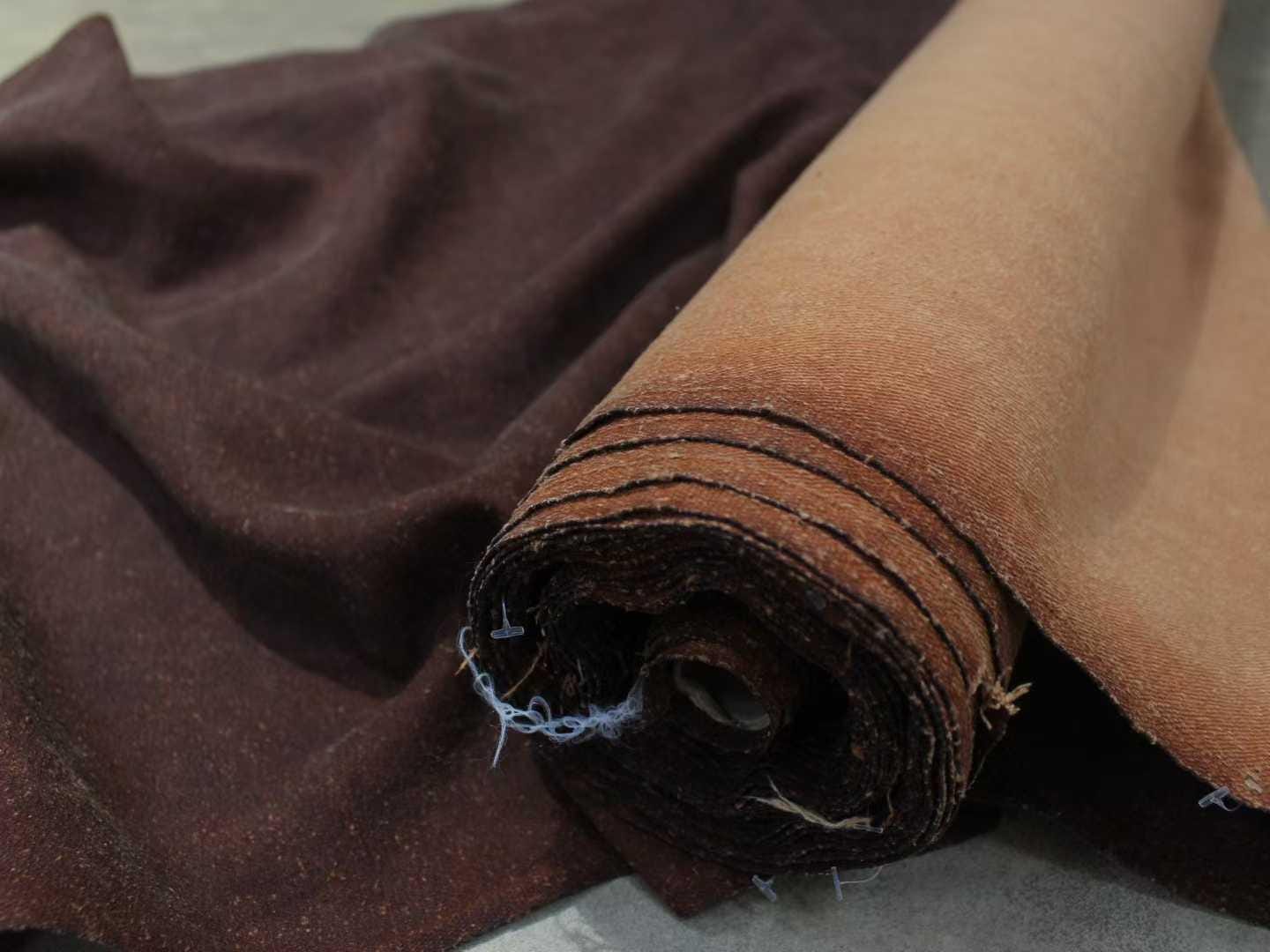 OSHYSZSX - Hong Yunsha tussah silk fabric, nature plant dyed 70 momme slubby twill, red brown 95cm wide by the yard