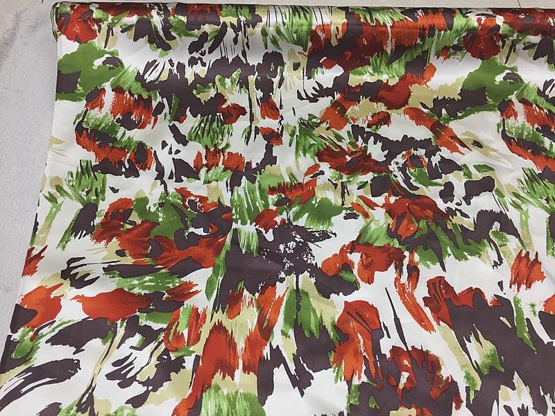 SZDCHX- 16 Momme Watercolor Abstract Print Stretch  Charmeuse Silk Satin Fabric - 112cm wide by the Yard