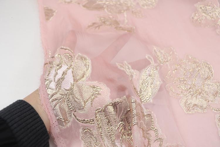 JFHFDH - 14 Momme Golden Thread Weave Silk Georgette Fabric - 140cm wide by the Yard