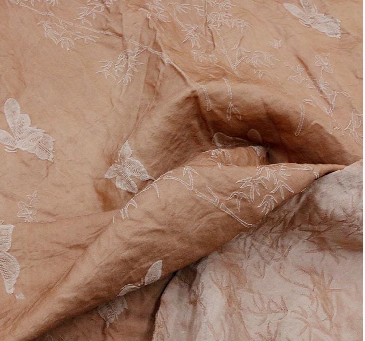 SANBEI - 35 Momme Vintage Butterfly Jacquard Silk-Wool Blend Fabric  - 138cm wide by the Yard