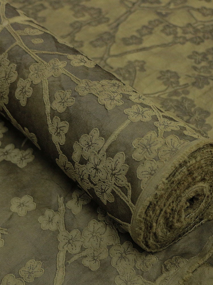 BLIE-  Natural Mulberry Silk Wool Plant Dyed Silk Wool Jacquard Satin Fabric - 135cm by the Yard