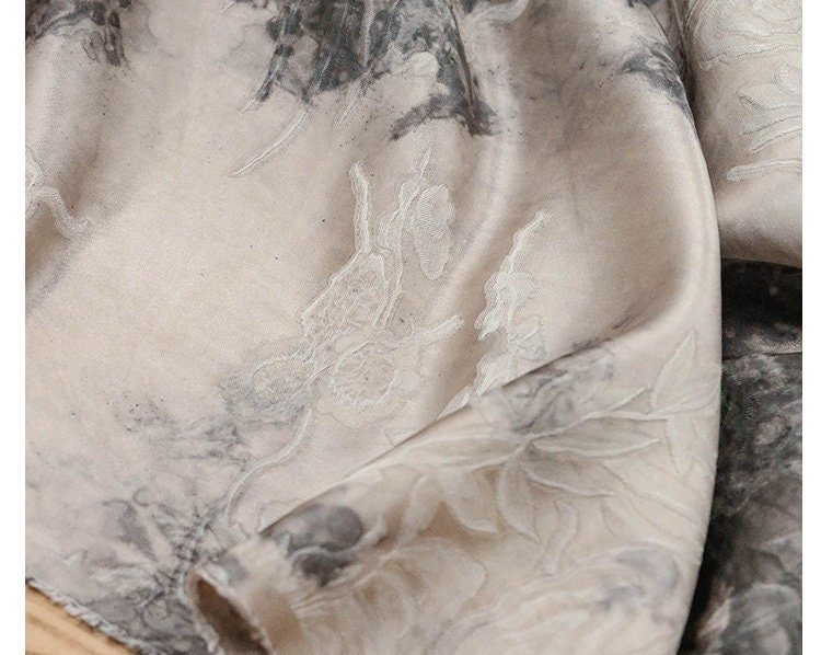 FUGUAN - Handmade Jacquard Plant Tie Dye Silk Blend Viscose Fabric  - 130cm wide by the Yard