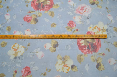 JFHOGH - 8 Momme Blue Silk Organza with Floral Print Silk Fabric - 138cm wide By the Yard