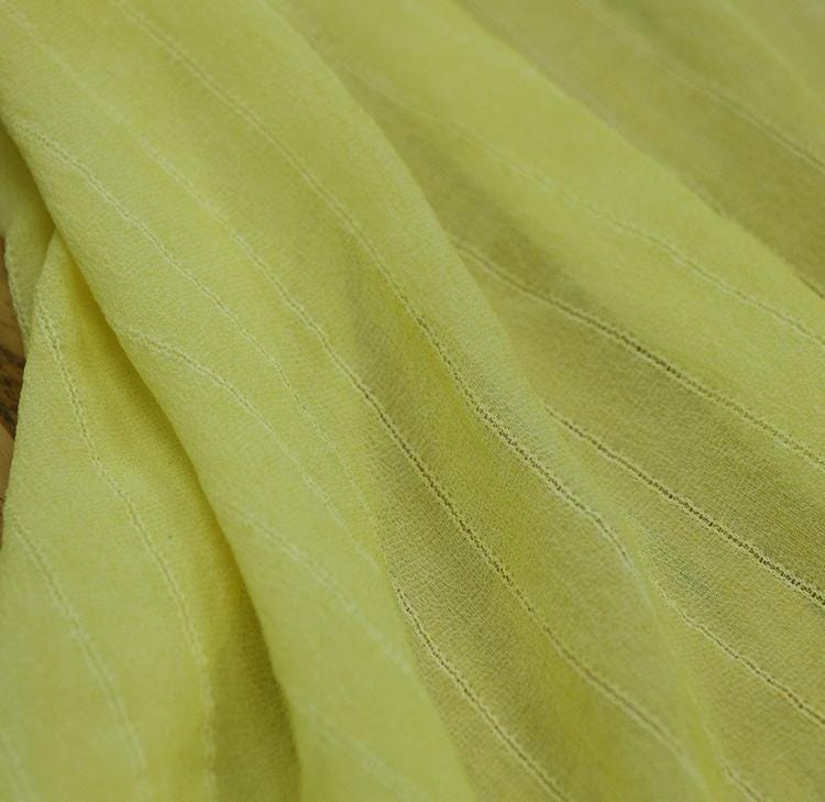 LEMOHU - 12 Momme Lemon Yellow Striped Jacquard Silk Georgette Fabric - 110cm wide by the Yard
