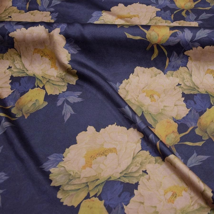 XLSSDMDH - PIZI mud silk satin fabric, 60 Momme digital print peony, 120cm wide by the Yard