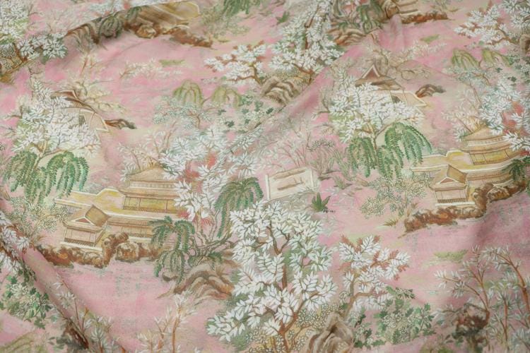 JFHGTY - 11 Momme Traditional Courtyard Pattern Silk Georgette Fabric - 140cm wide by the Yard