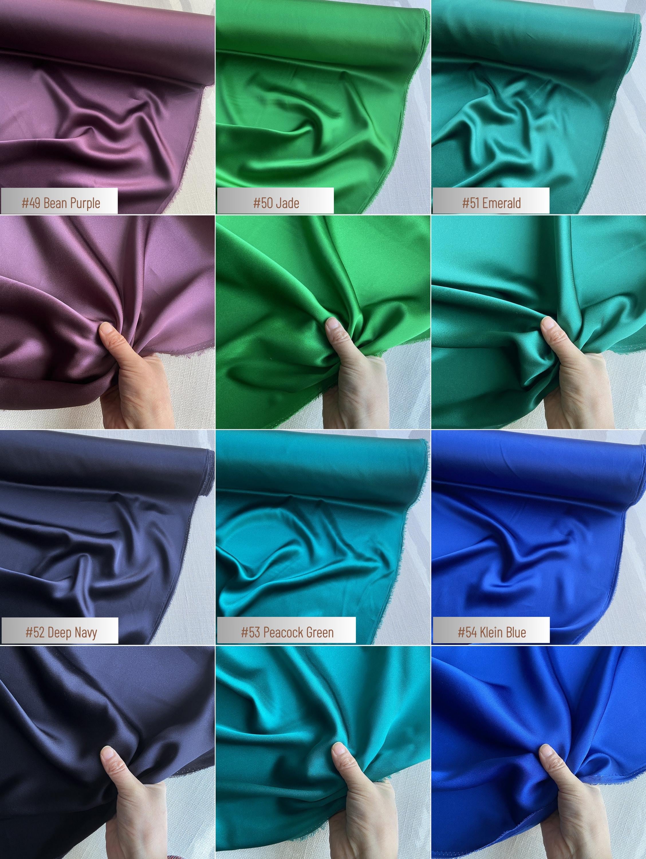 100% Silk Charmeuse, 19 Momme solid 60 colors, 114cm wide by the yard