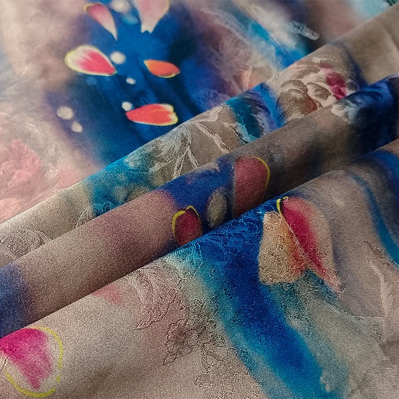 HBY - Handmade 40 Momme Jacquard Mud Silk Satin Fabric By the Yard