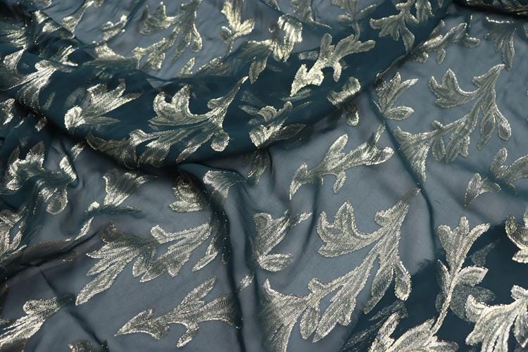 JFHSUY - 10 Momme Golden Thread Weave Silk Georgette Fabric - 140cm wide by the Yard
