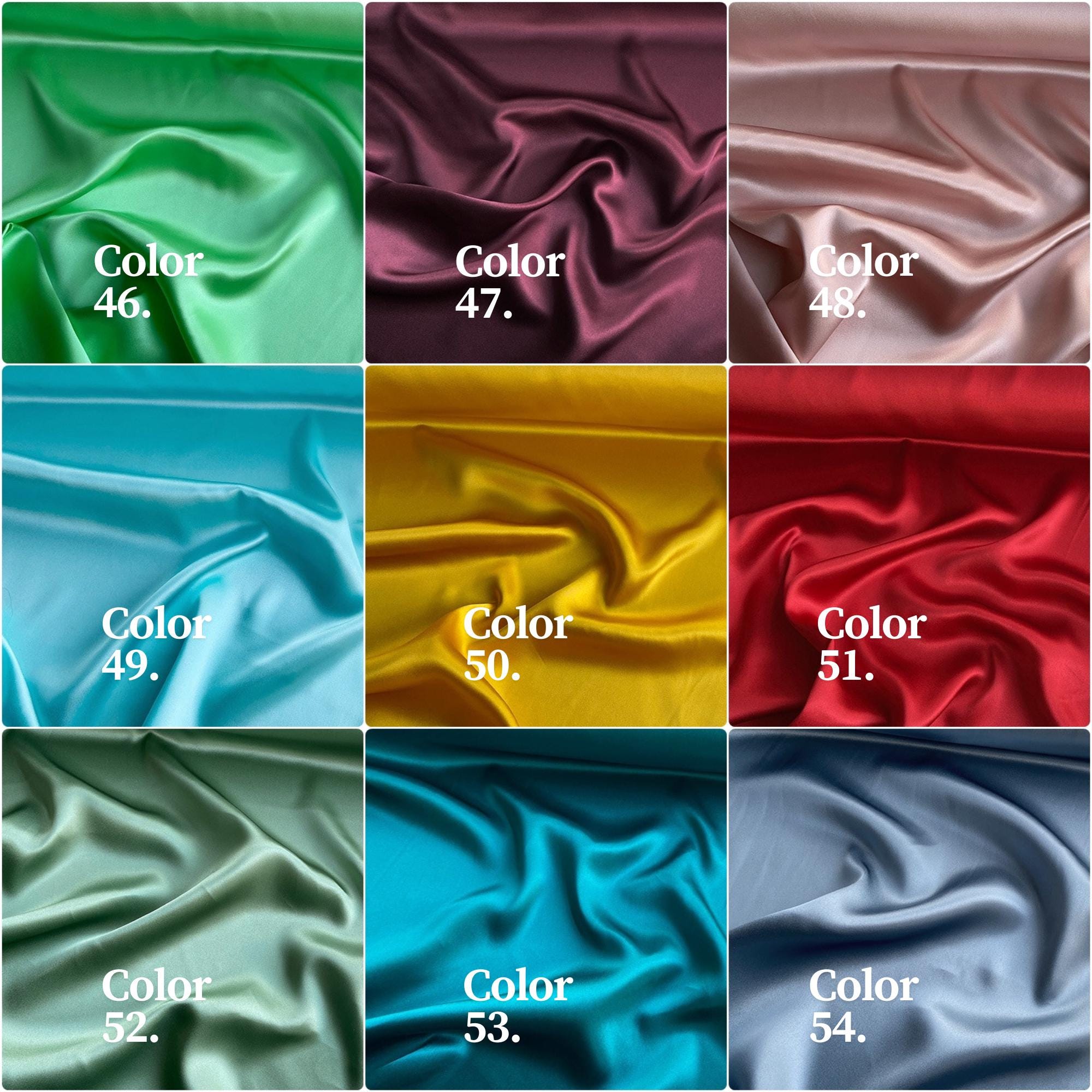 100% Silk Charmeuse, 16 Momme solid 120 colors 114cm wide by the yard 1-60 color