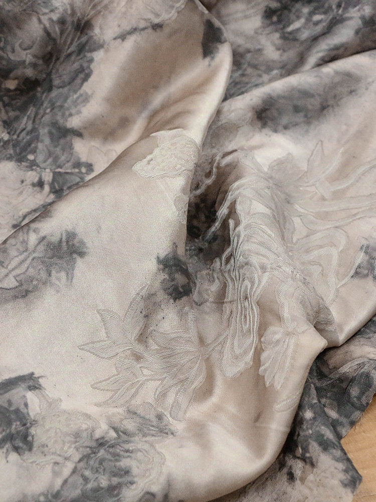 FUGUAN - Handmade Jacquard Plant Tie Dye Silk Blend Viscose Fabric  - 130cm wide by the Yard