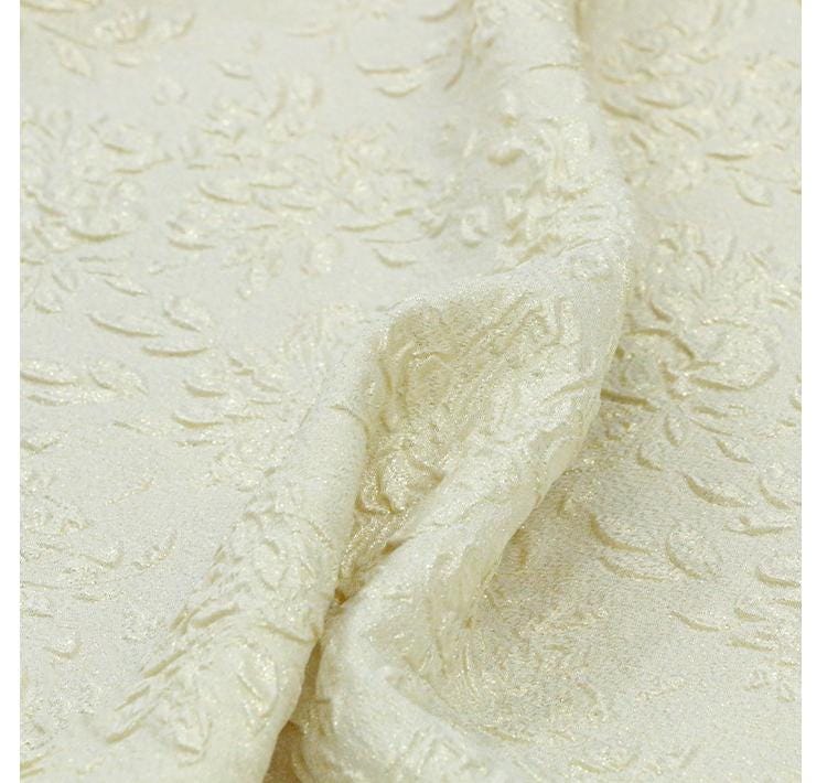 JILZIJ - 26 Momme Concave and Convex Relief Jacquard Golden Thread Weave Three-dimensional Texture Silk Fabric - 125cm wide by the Yard