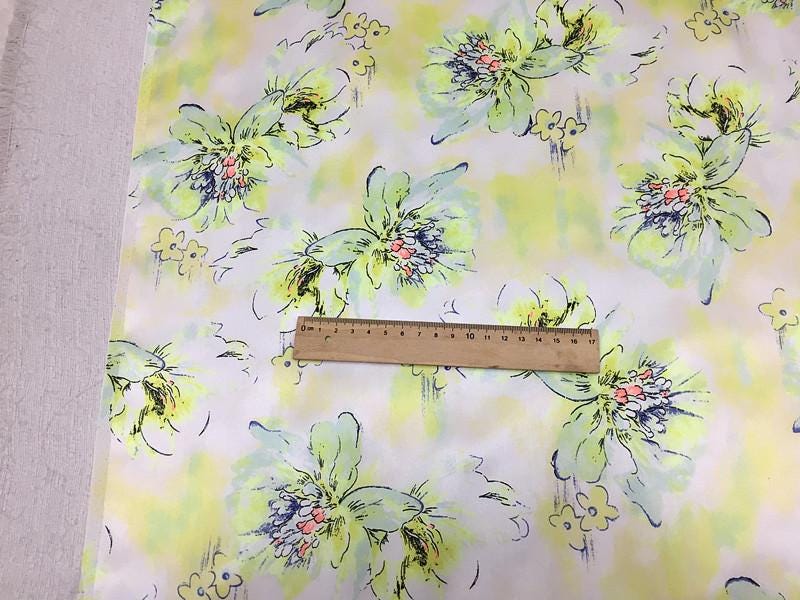 SZDSMH- 14 Momme Fluorescent Green Ink Floral Print Stretch  Charmeuse Silk Satin Fabric - 114cm wide by the Yard