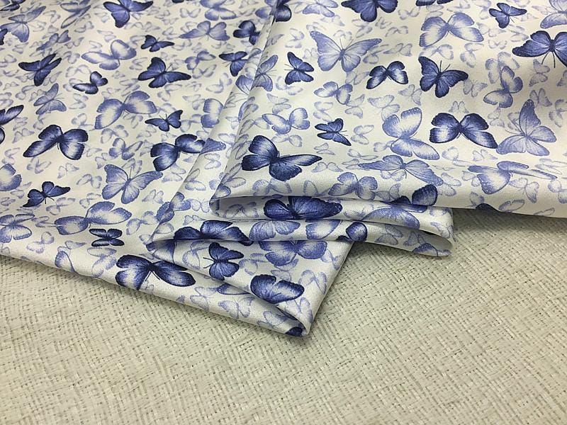 QICIDI - 19 Momme Celadon Butterfly Print Stretch Charmeuse Silk Satin Fabric - 135cm wide by the Yard
