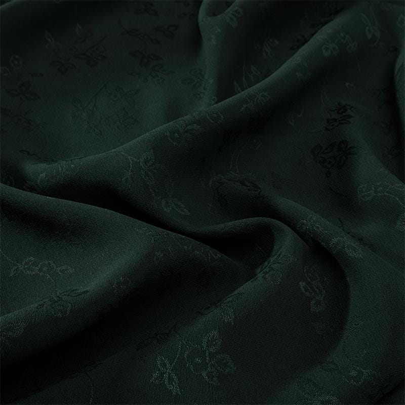LZMOXY  - Handmade 23 Momme Jacquard Heritage Dark Green Gambiered Silk Satin Fabric - 110cm By the Yard