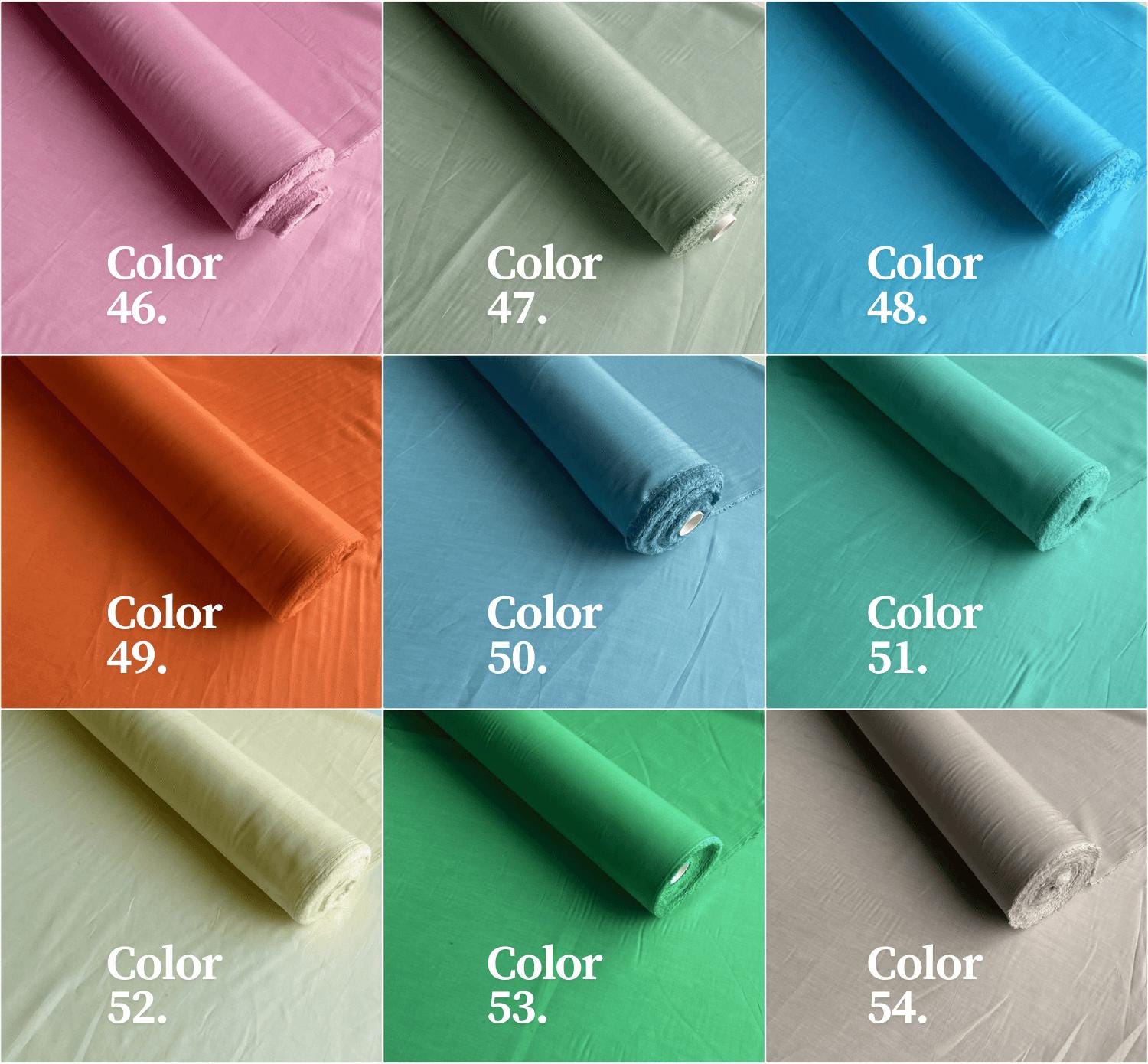 60C9MSCTN - Color #36-#63 - 9 momme 60 Solid Colors Silk Cotton Fabric - 140cm wide by the Yard