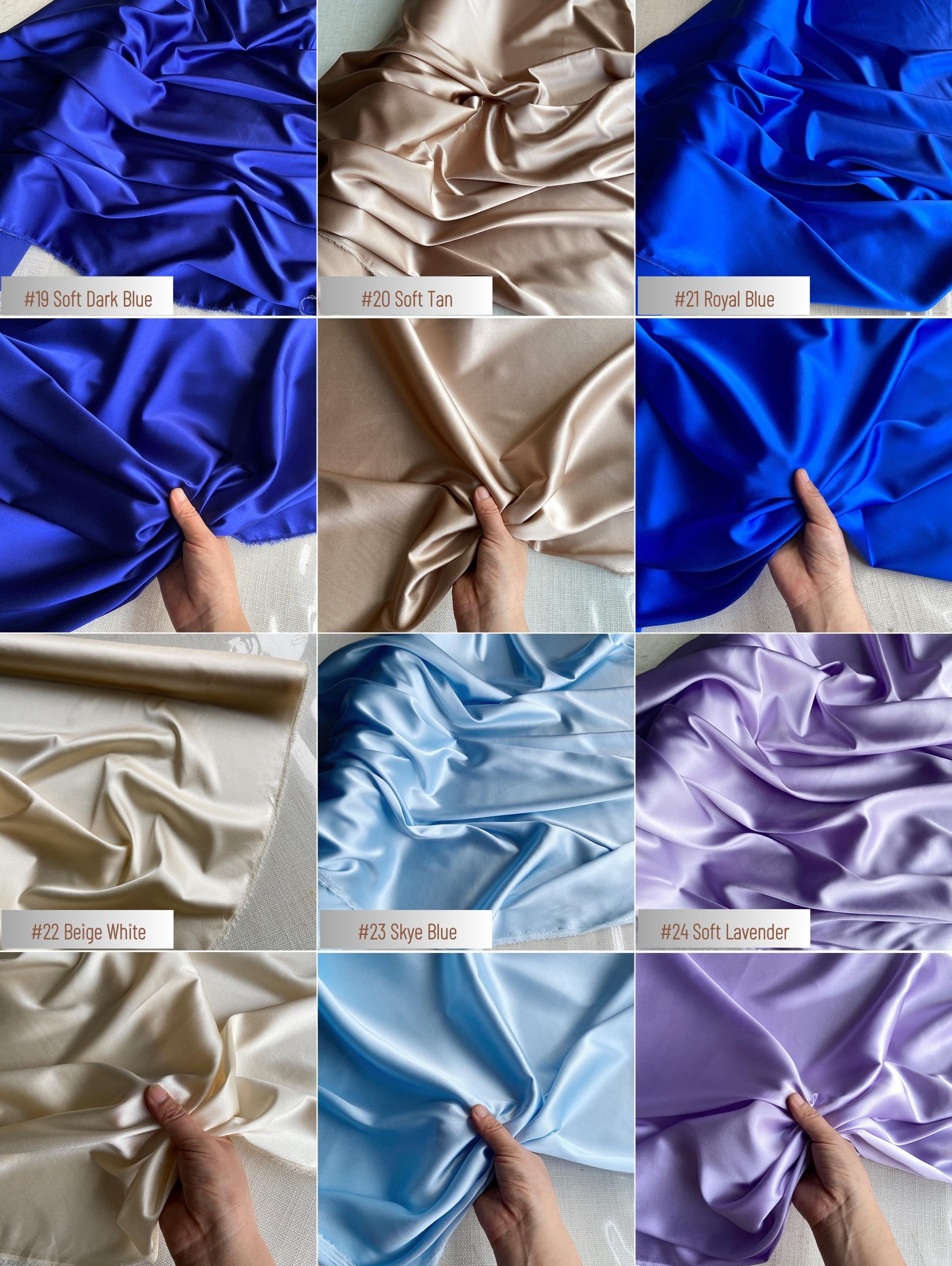 Stretch 90% Silk Charmeuse, 19 Momme solid 80 colors, 140cm wide by the yard