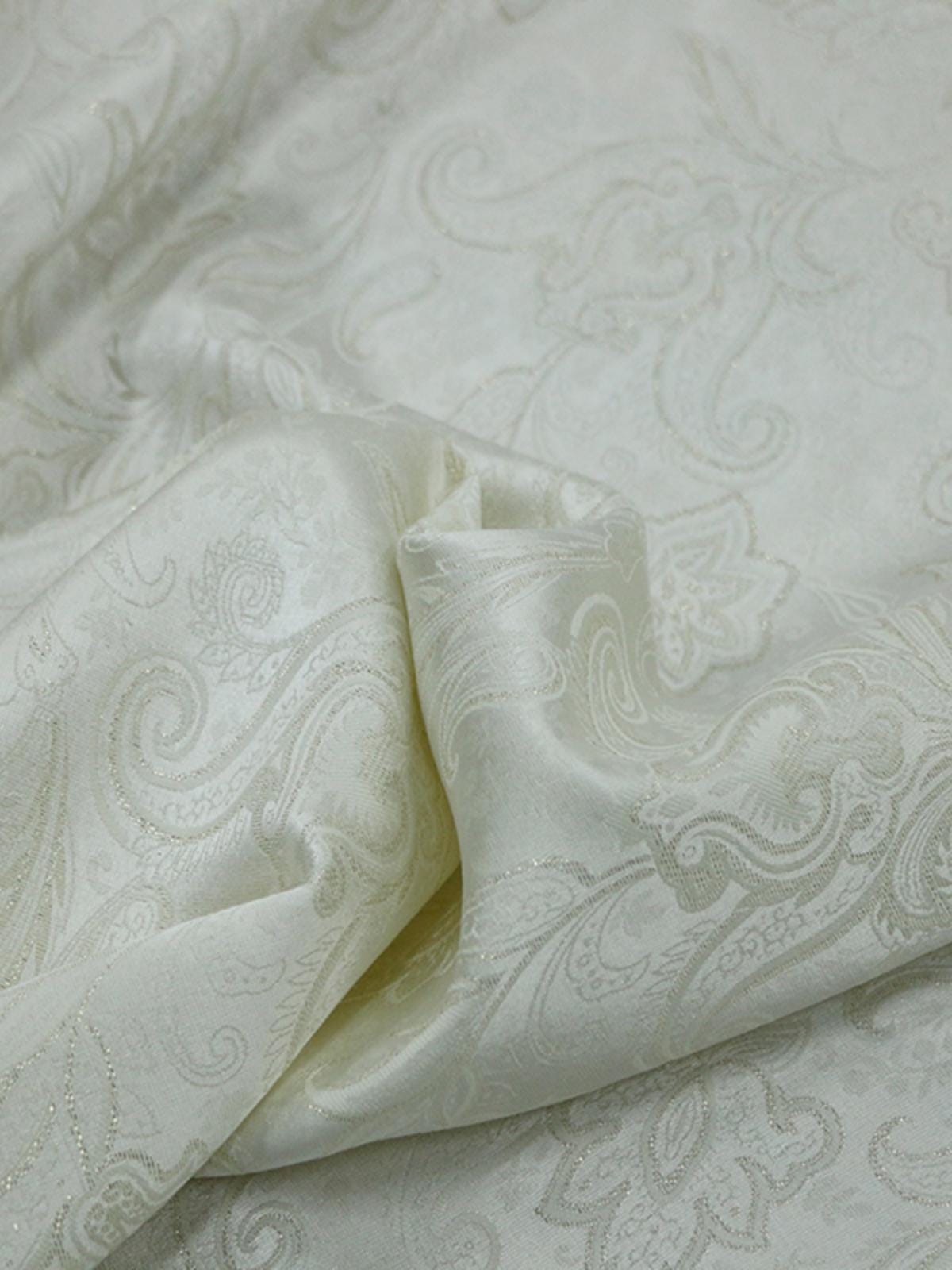 ZHIJIN - Handmade Cashew flower Pattern Jacquard Natural Mulberry Silk Wool Plant Dyed Silk Wool Satin Fabric - 138cm by the Yard