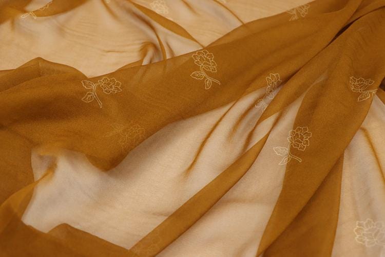 JFHXHH - 8 Momme Yellow Floral Print Silk Georgette Fabric - 140cm wide by the Yard