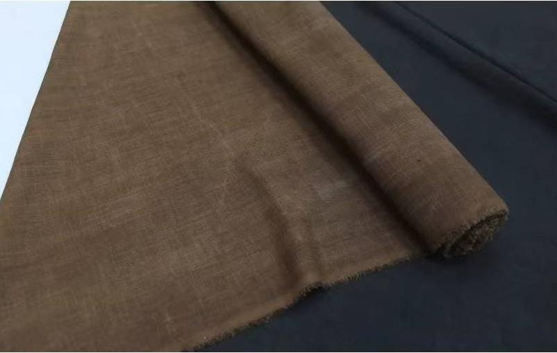 OSYMXTQ - 40 Momme ZEN Style Black and Brown Plant Dyed Handmade Mud Linen - 140cm wide by the Yard