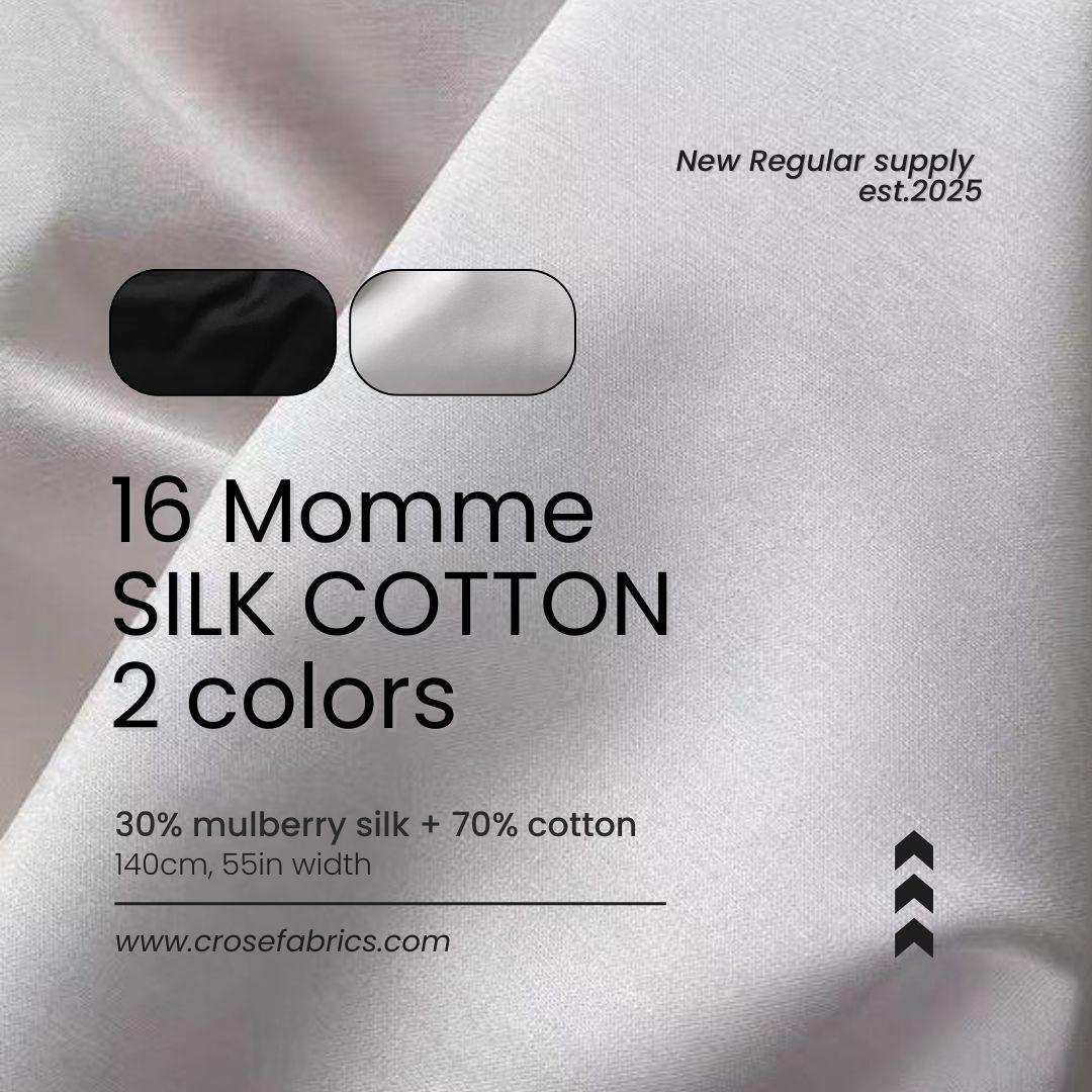 SC16WNB - Silk Cotton fabric, 16 momme 69gsm, Black and White,mulberry silk blend cotton fabric, 140cm wide by the Yard