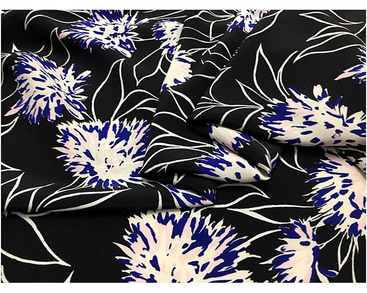 SONGHUA - 16 momme Floral Print Silk Crepe de Chine Fabric - 114cm wide by the Yard
