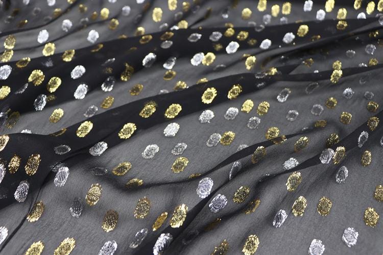 JFHJYD - 11 Momme Golden Thread Weave Silk Georgette Fabric - 112cm wide by the Yard