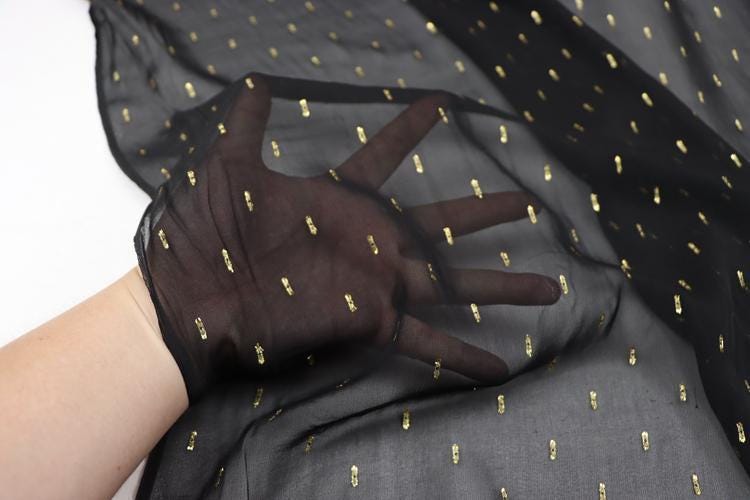 JFHHJJ - 10 Momme Golden Thread Weave Silk Georgette Fabric - 114cm wide by the Yard