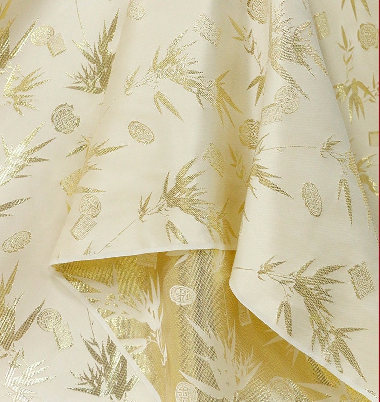 GPIZ - Handmade Silk Woven Gold-Colored Jacquard Satin Fabric  - 135cm wide by the Yard