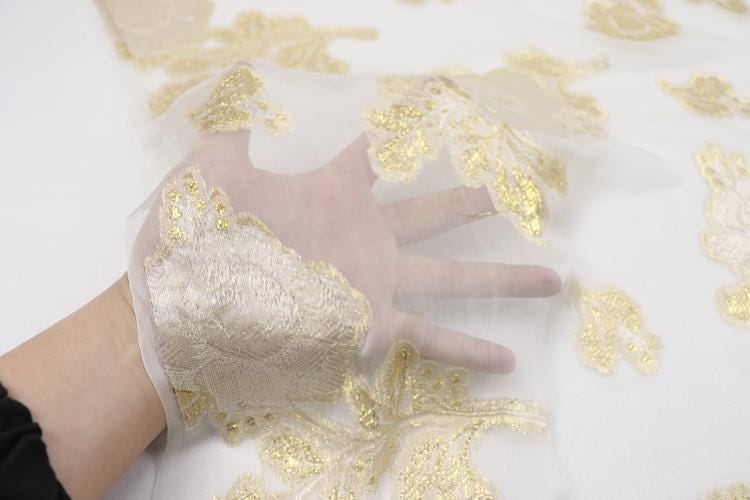 JFHBDH - 8 Momme Golden Thread Weave Silk Georgette Fabric - 112cm wide by the Yard