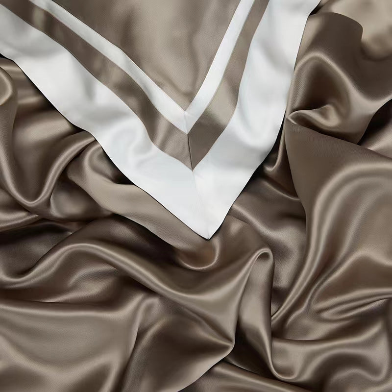 DARK GOLD - 25 Momme Flying Edge Purfle Silk Bedding Set 4pcs