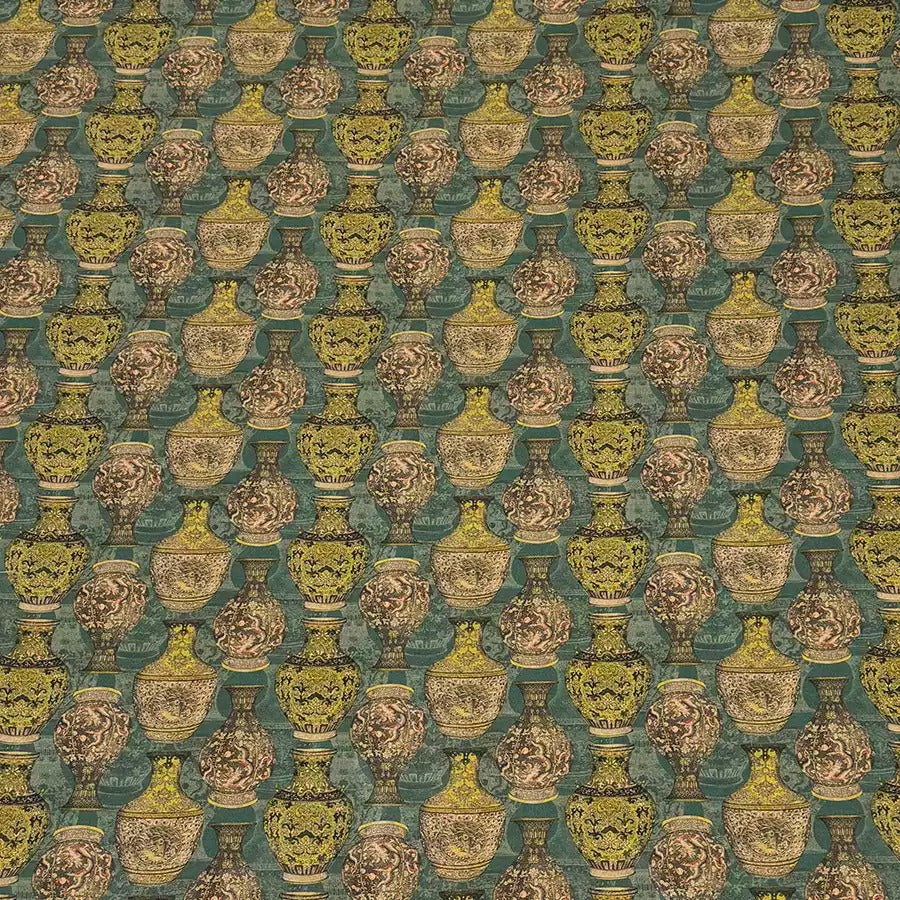 a pattern of vases on a blue background