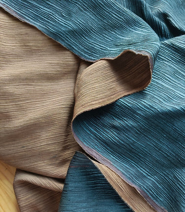 SHUNYUDUAN - 40 Momme Handmade Plant Dye Jacquard Crinkled Mud Silk Satin Fabric - 140cm wide by the Yard