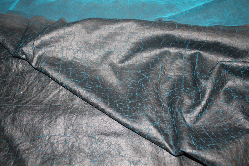 HULANGUI - 25 momme Peacock Blue Handmade Cracked Mud Silk Gambiered Ganton Silk Fabric - 110cm wide by the Yard