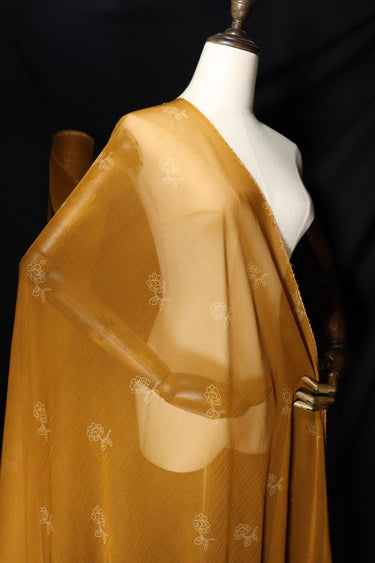 JFHXHH - 8 Momme Yellow Floral Print Silk Georgette Fabric - 140cm wide by the Yard