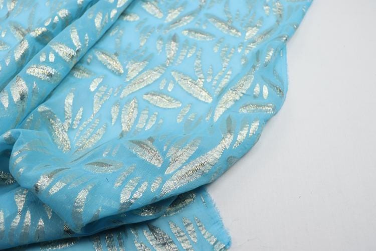 JFHDLS - 12 Momme Golden Thread Weave Silk Georgette Fabric - 135cm wide by the Yard