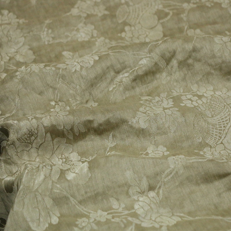 SILHEM - Vintage Distressed Silk Jacquard Linen Blend Jacquard Gambiered Ganton Mud Silk Fabric for designers - by the Yard