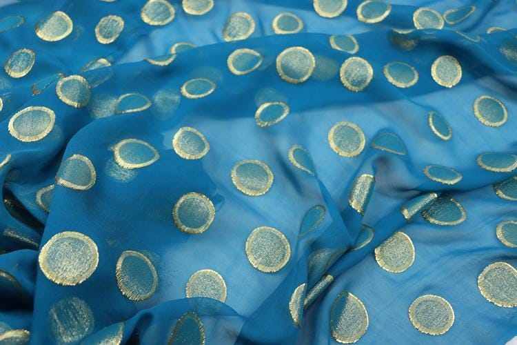 JFHLQQ  - 9 Momme Golden Thread Weave Silk Georgette Fabric - 115cm wide by the Yard