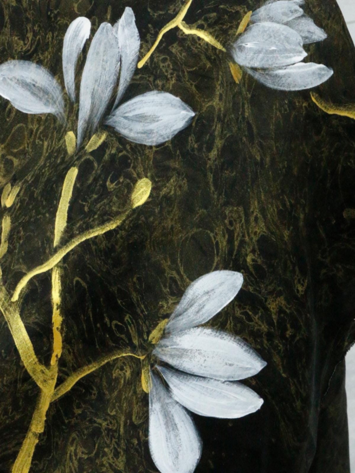 XGWSPD - 25 Momme Hand-Painted Magnolia Silk Plain Satin with Cracked Xiangyunsha Fabric - 110cm by the Yard