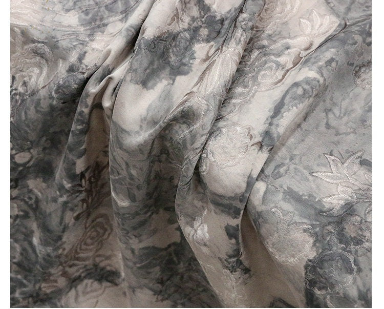 FUGUAN - Handmade Jacquard Plant Tie Dye Silk Blend Viscose Fabric  - 130cm wide by the Yard