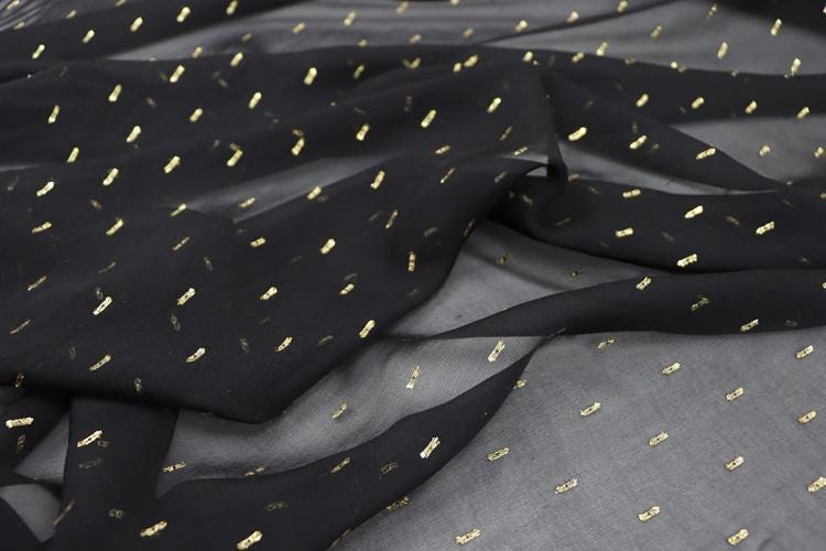 JFHHJJ - 10 Momme Golden Thread Weave Silk Georgette Fabric - 114cm wide by the Yard