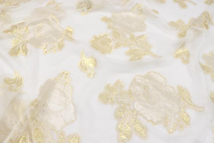 JFHBDH - 8 Momme Golden Thread Weave Silk Georgette Fabric - 112cm wide by the Yard
