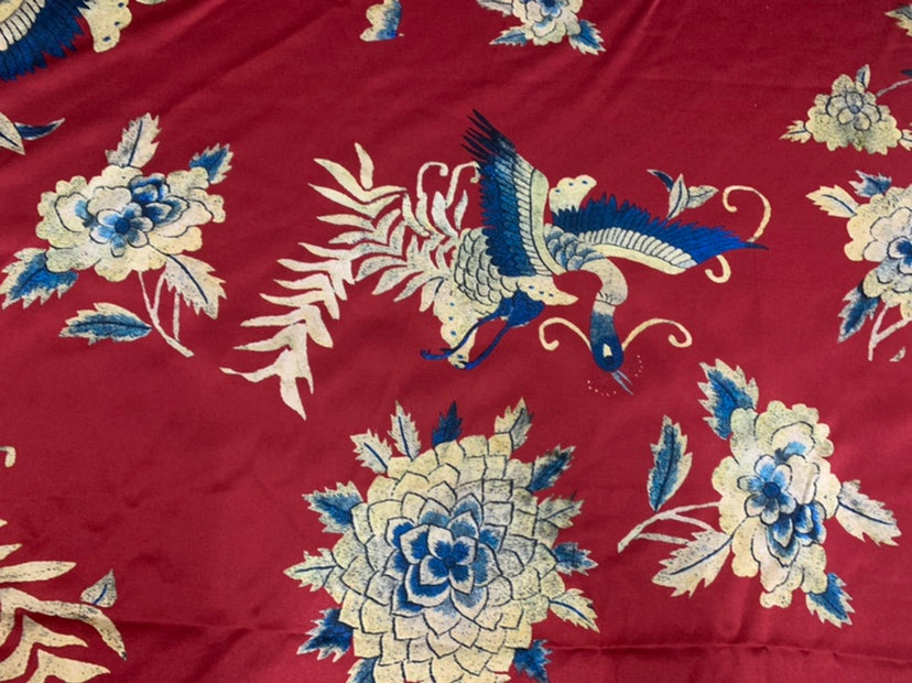 KOQHUA - 19 Momme Peacock Flowers Pattern Digital Print Stretch Silk Satin Fabric - 108cm wide by the Yard