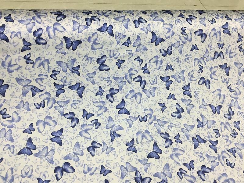 QICIDI - 19 Momme Celadon Butterfly Print Stretch Charmeuse Silk Satin Fabric - 135cm wide by the Yard