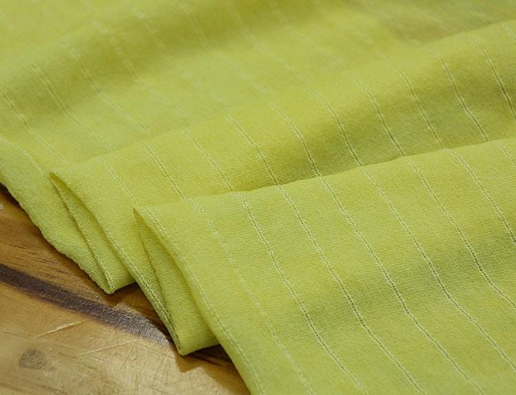 LEMOHU - 12 Momme Lemon Yellow Striped Jacquard Silk Georgette Fabric - 110cm wide by the Yard