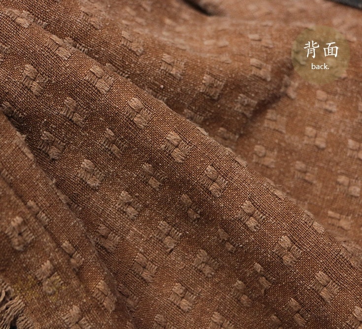 Special Checks - 50 Momme Handmade Coffee Brown Jacquard Tussah Mud Silk Fabric - 97cm wide by the Yard