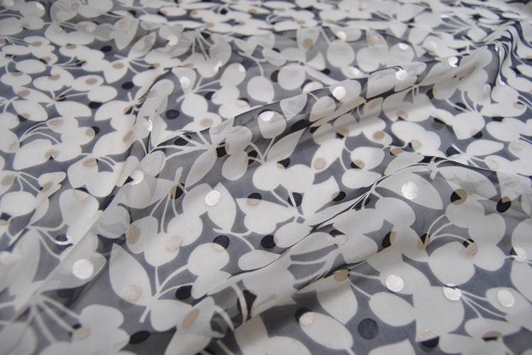 JFHSYHB - Silk Devore Satin Fabric,  8 Momme Burnout Floral Polka Dot, 114 cm Wide by the Yard
