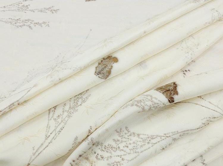 TURXCU - 19 Momme Handmade Jacquard Plant Dye Branch Pattern Jacquard Perforated Silk Fabric Silk Rayon Blend - 128cm wide by the Yard